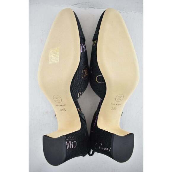 Chanel 22P Mademoiselle Coco Sling Black Grey Denim Slingback Sandal Heel 38.5 - Picture 12 of 12